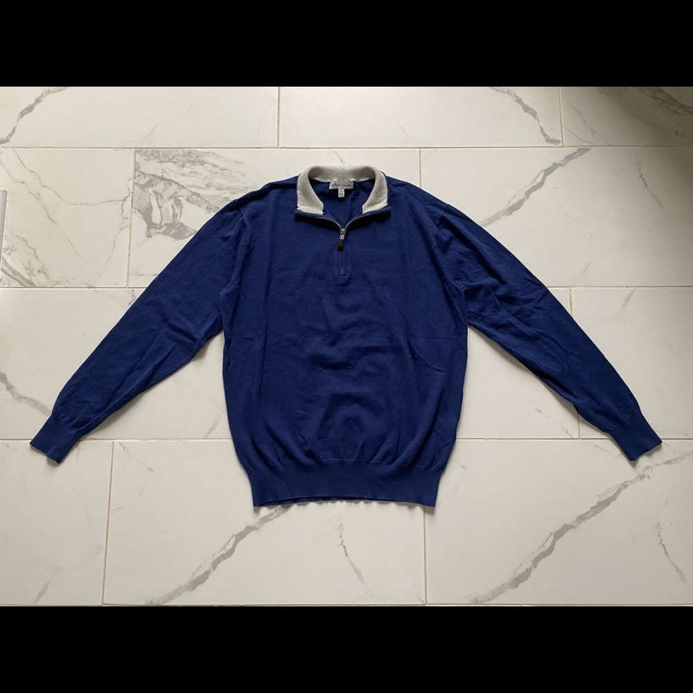 NWOT Peter Millar Cashmere Blend Quarter 1/4 Zip Sweater Mens Large Blue